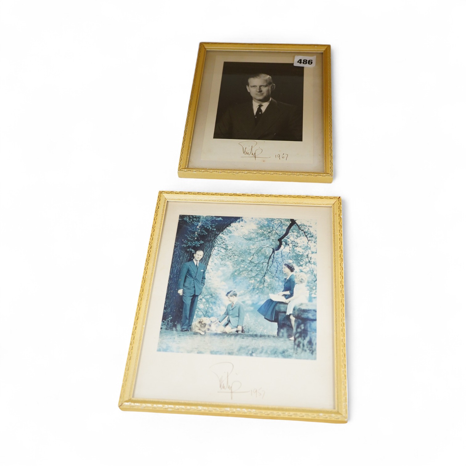 Two autographed photographs of Prince Philip dated 1957, framed